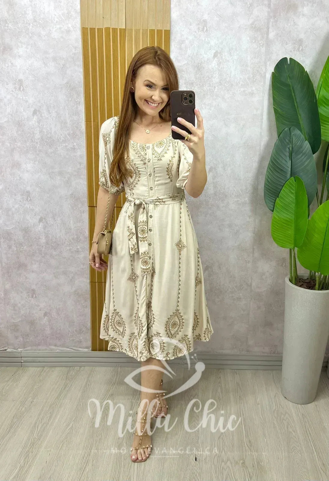 Vestido Zara Bordado – Areia