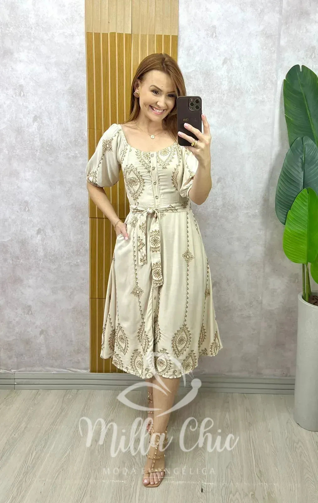 Vestido Zara Bordado – Areia