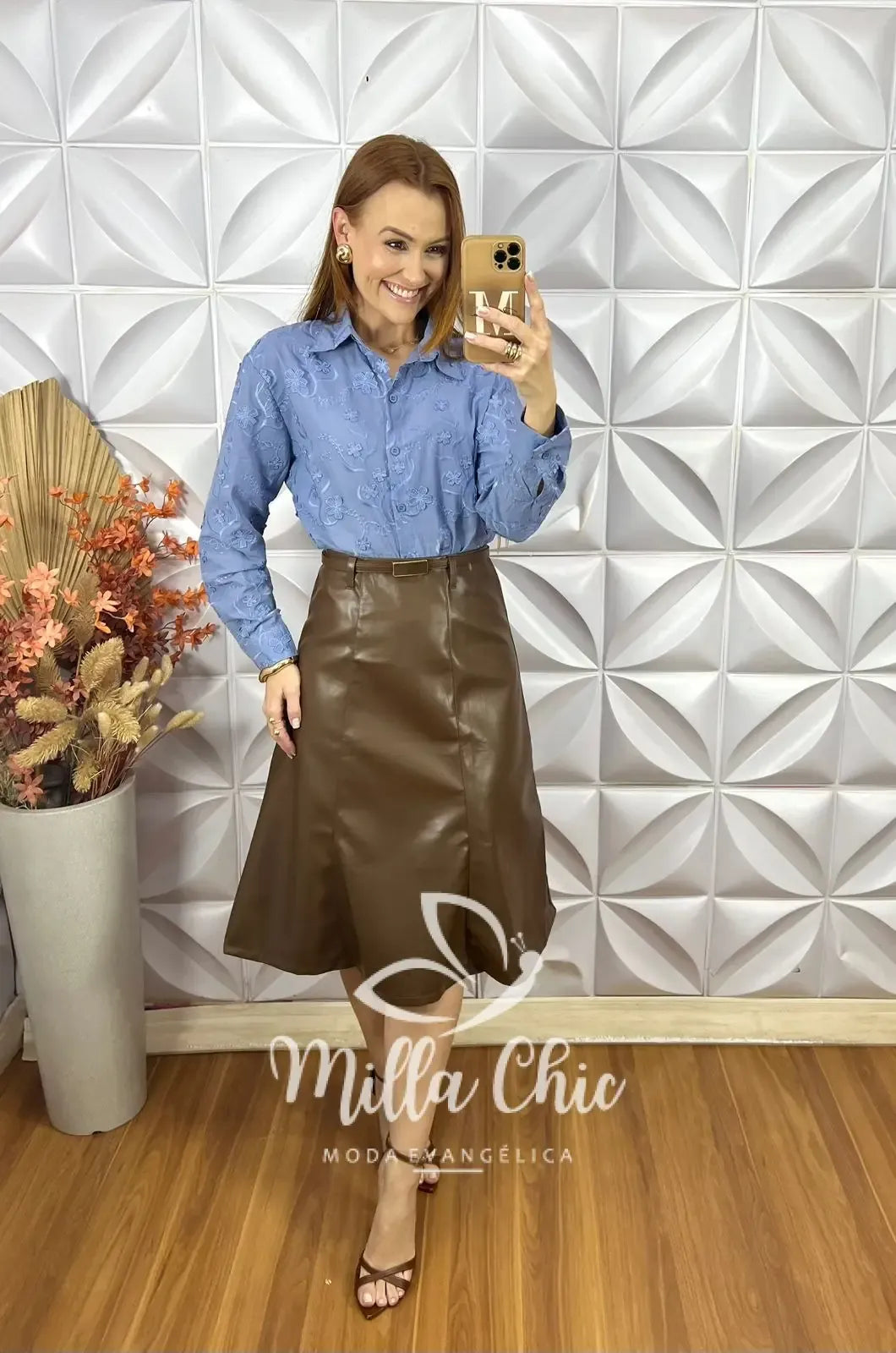 Saia Tamires Em P.U – Marrom