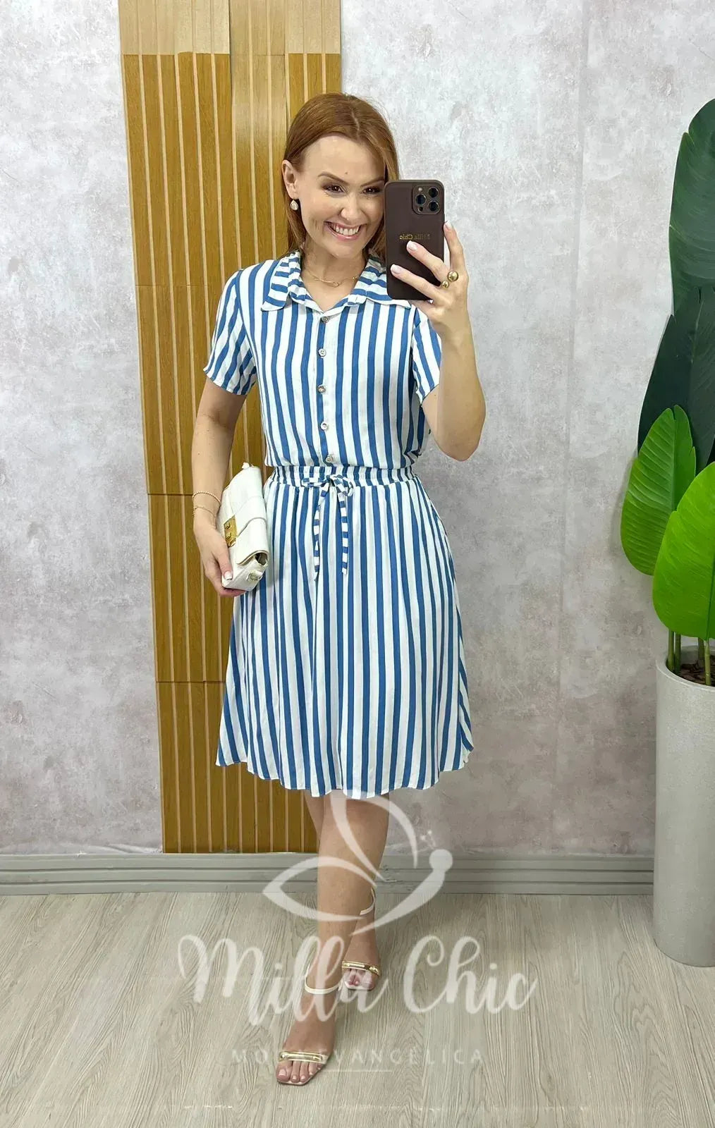 Conjunto Helô Em Viscolinho Listrado – Azul