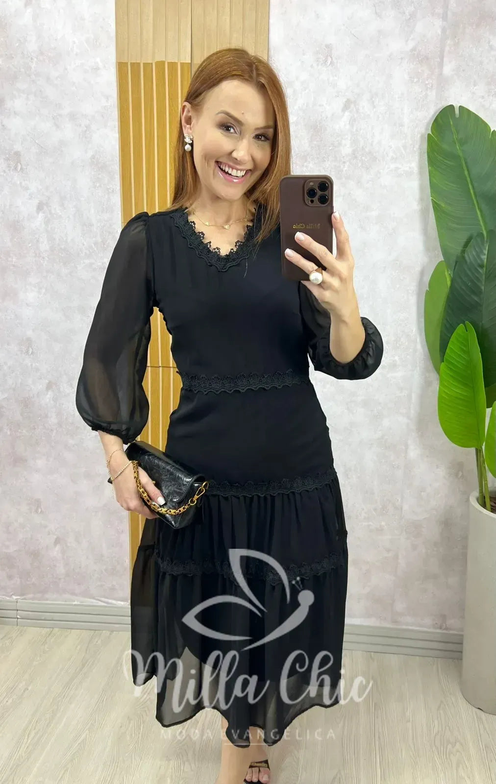 Vestido Fabiane Em Chiffon – Preto