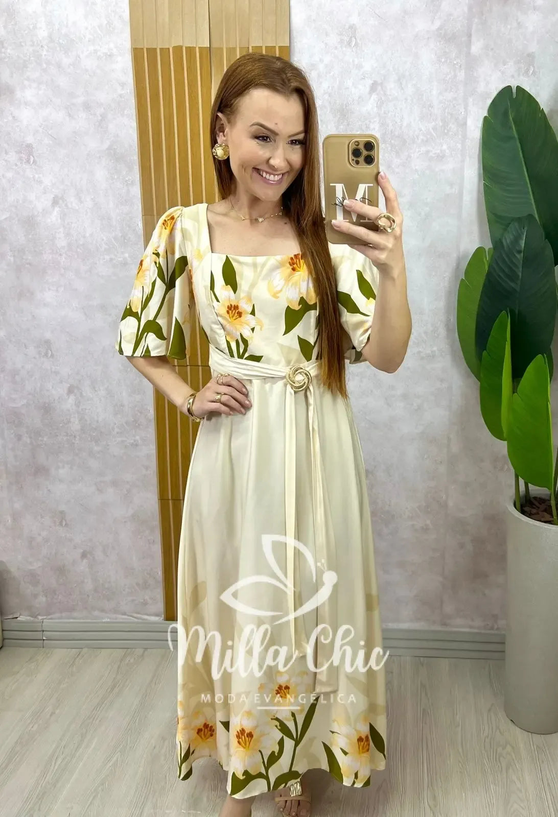 Vestido Lírio em viscosarja – natural estampado