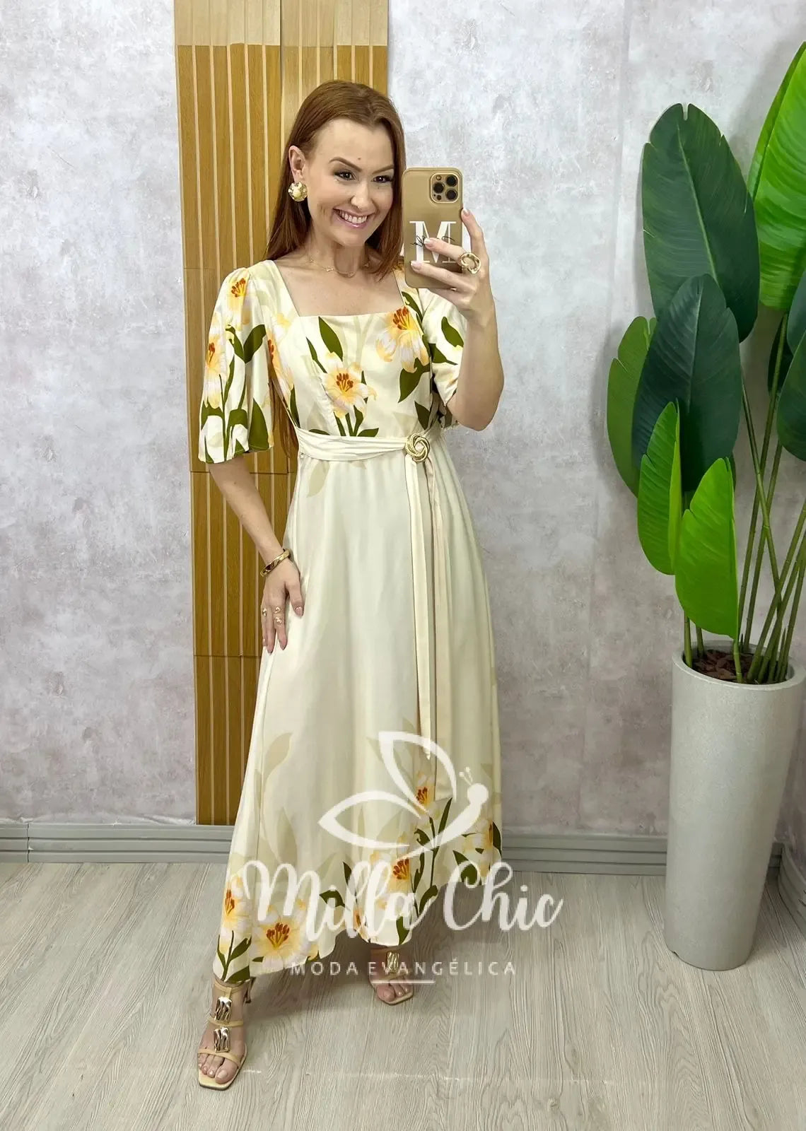 Vestido Lírio em viscosarja – natural estampado