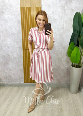 Conjunto Helô Em Viscolinho Listrado – Rosa