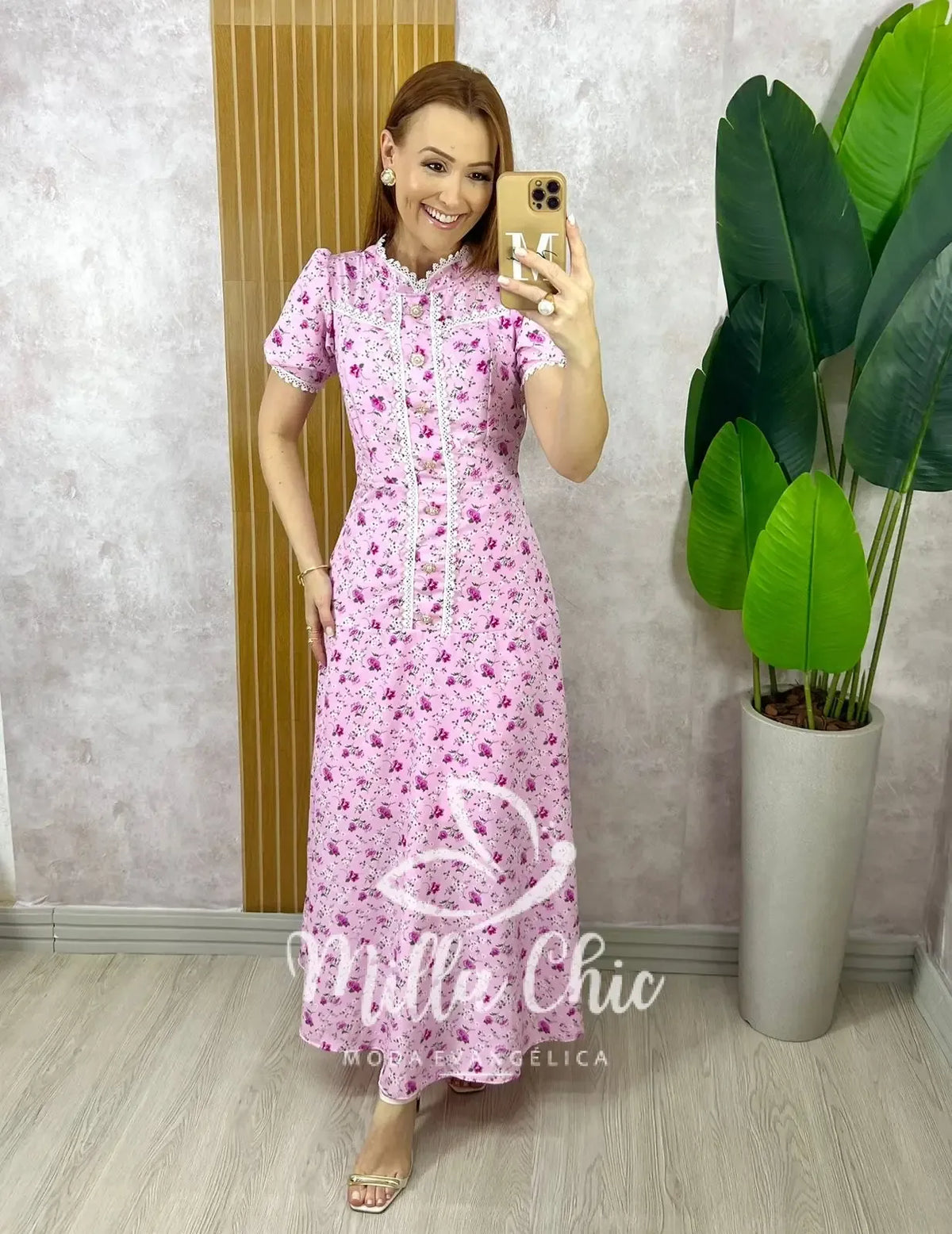 Vestido Algarve em Alfaiataria Estampado – Rosa Singelo