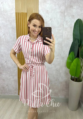 Conjunto Helô Em Viscolinho Listrado – Rosa