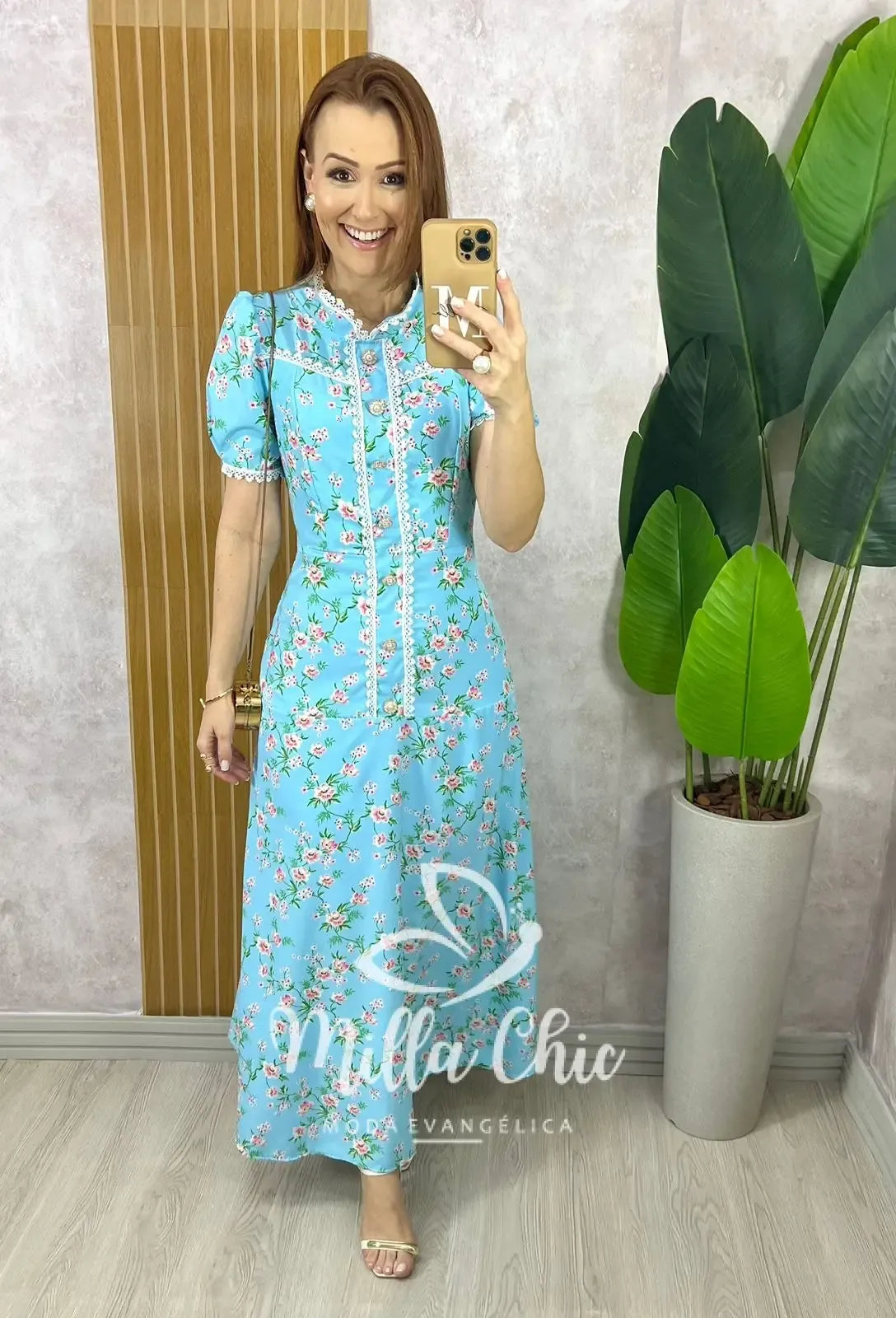 Vestido Algarve em Alfaiataria Estampado – Azul Céu
