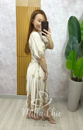 Vestido Zara Bordado – Areia