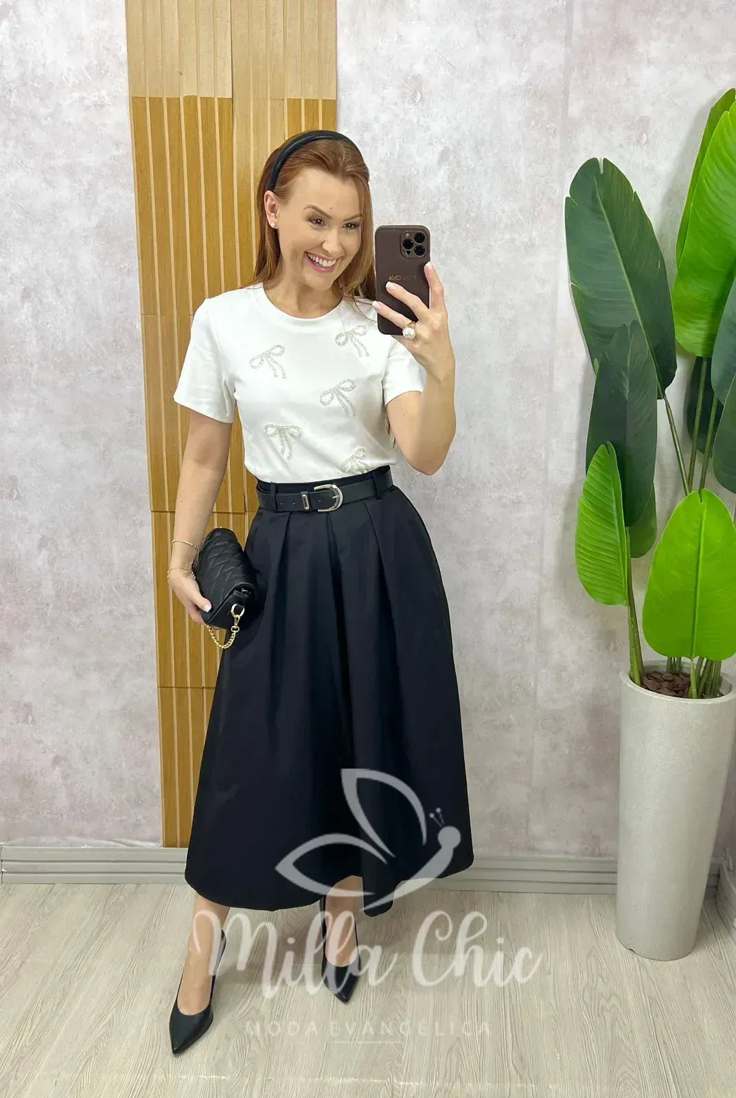 Saia Valentina Em Sarja – Preta