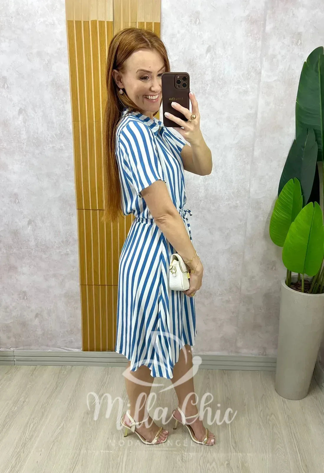 Conjunto Helô Em Viscolinho Listrado – Azul