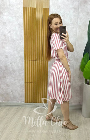 Conjunto Helô Em Viscolinho Listrado – Rosa