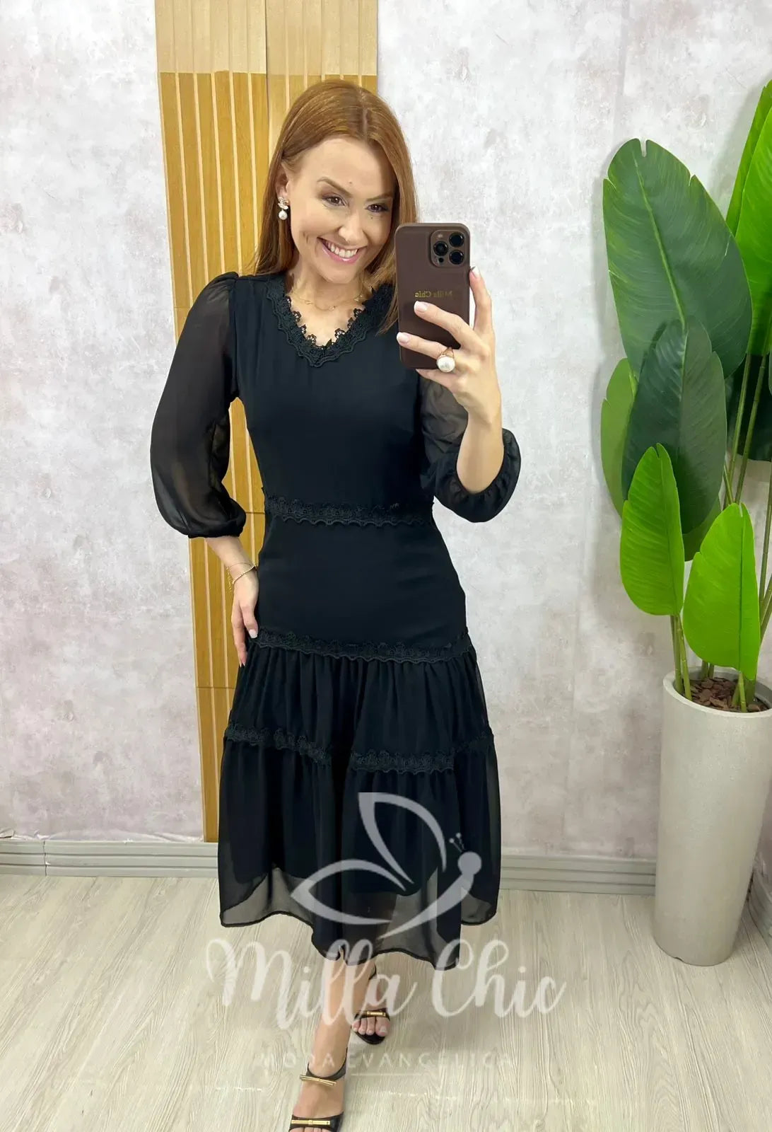 Vestido Fabiane Em Chiffon – Preto