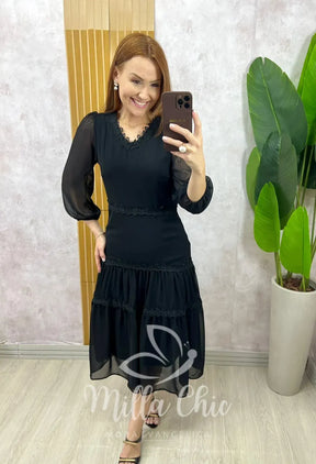 Vestido Fabiane Em Chiffon – Preto
