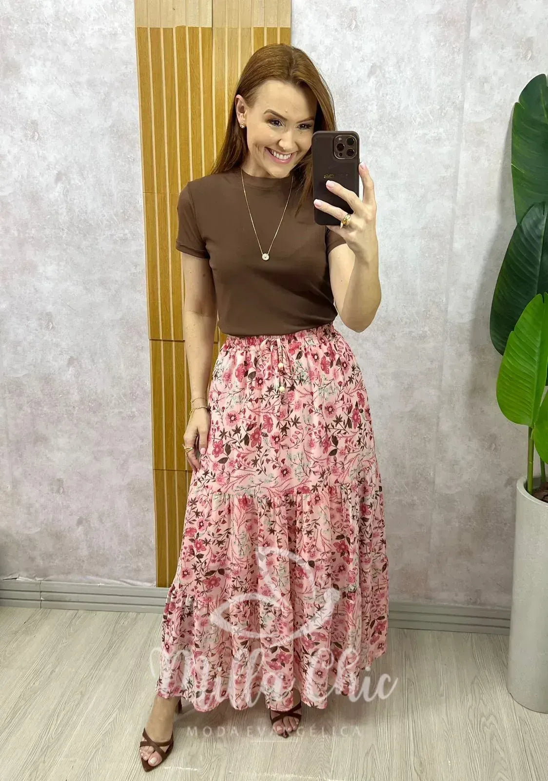 Saia Longa Amélia em chiffon – Rosa