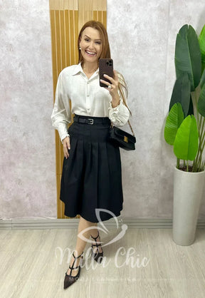 Saia Maria Olívia Em Alfaiataria – Preta