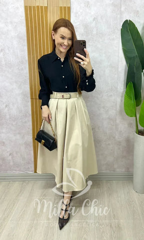 Saia Valentina Em Sarja – Creme