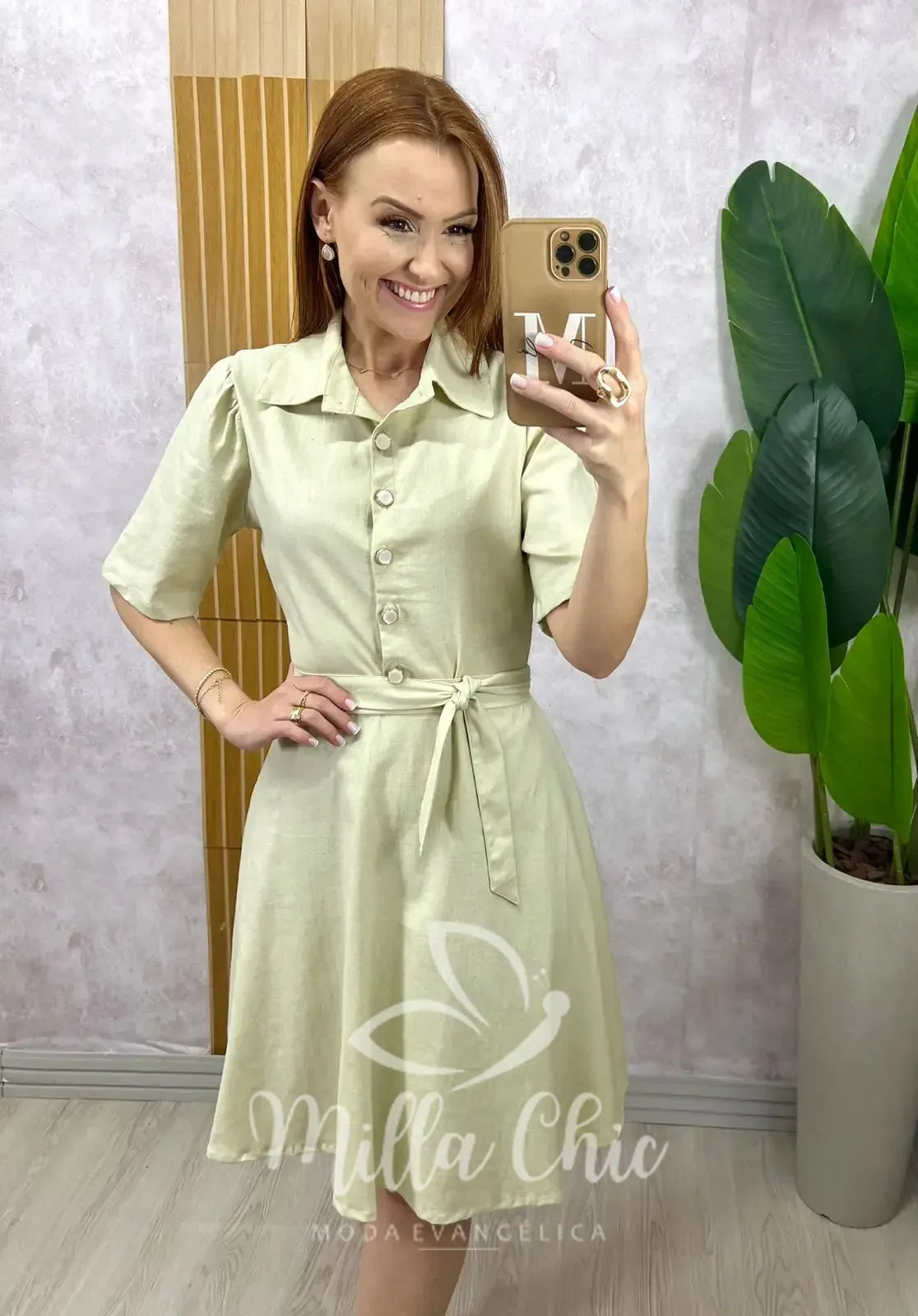 Vestido Chemise Verônica Em Linho – Verde Pistache