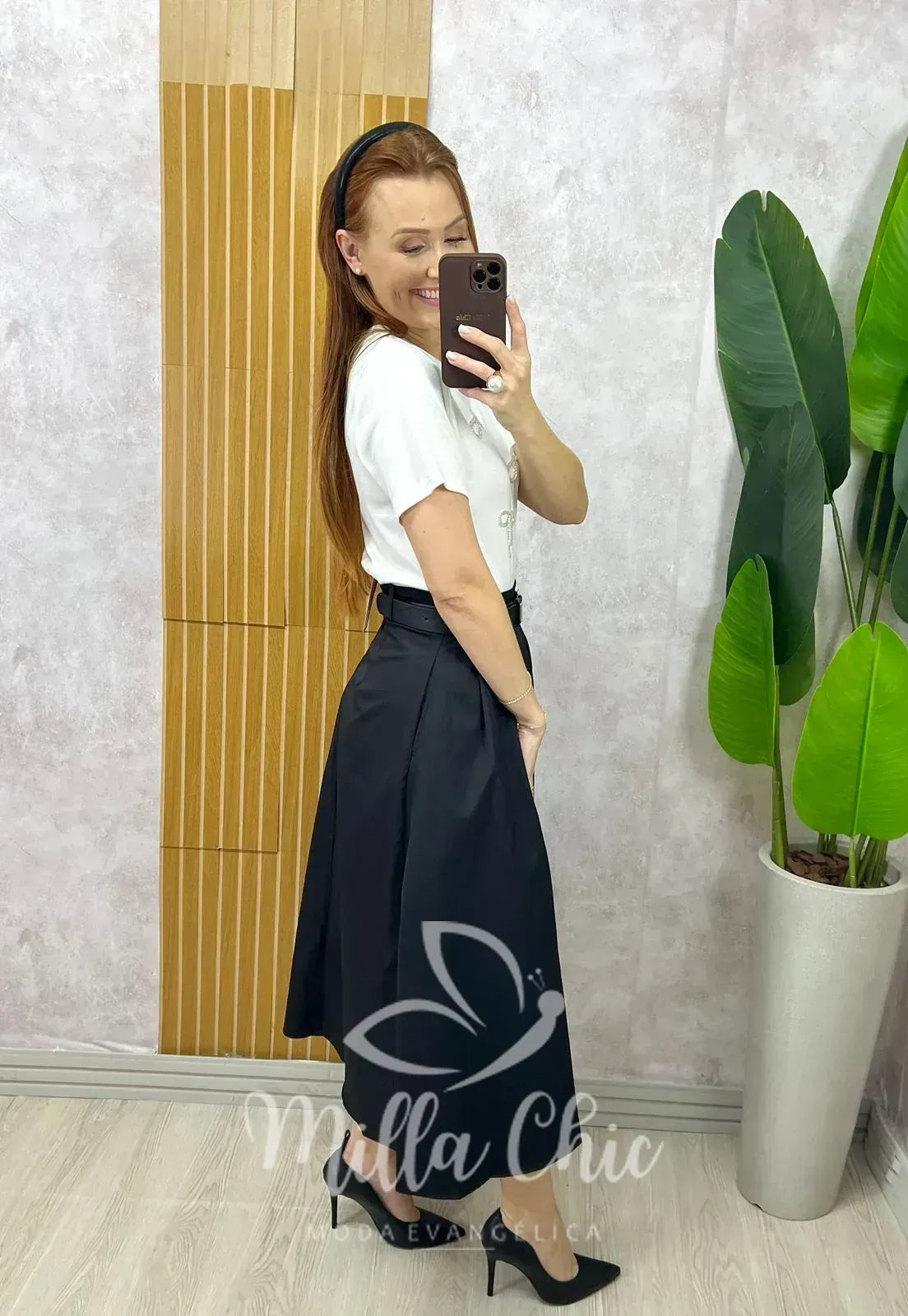 Saia Valentina Em Sarja – Preta