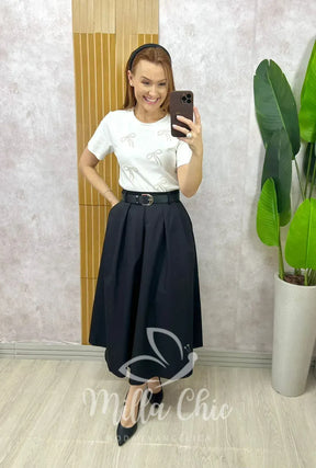 Saia Valentina Em Sarja – Preta