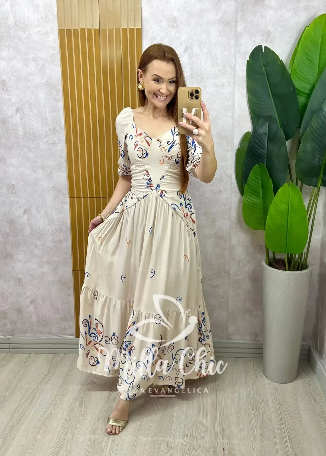 Vestido Rafaela em viscolinho – Natural estampado