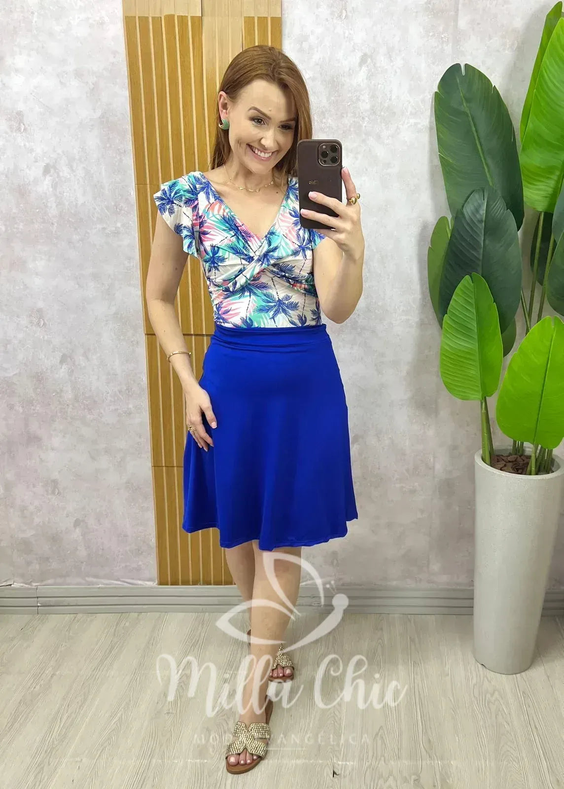 Conjunto Maiô e Short Saia – Modelo Edite Azul