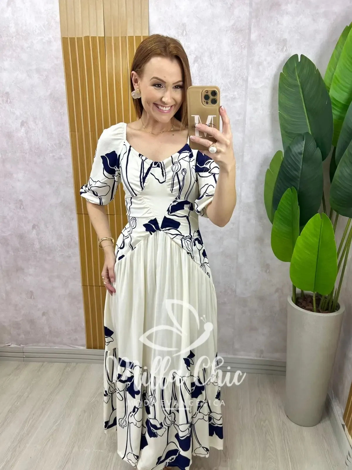 Vestido Rafaela em viscolinho – Branco estampado