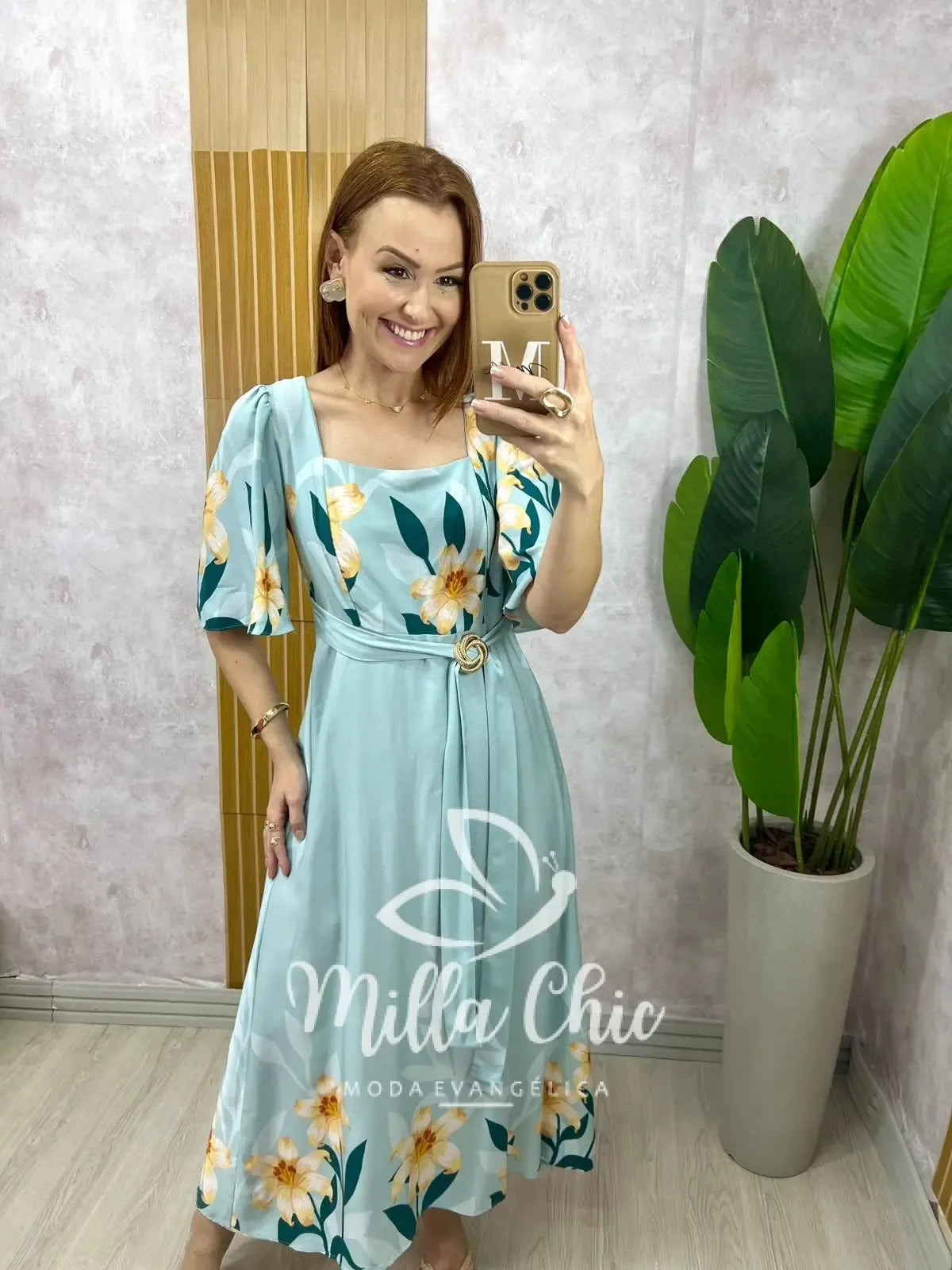Vestido Lírio em viscosarja – azul marine estampado