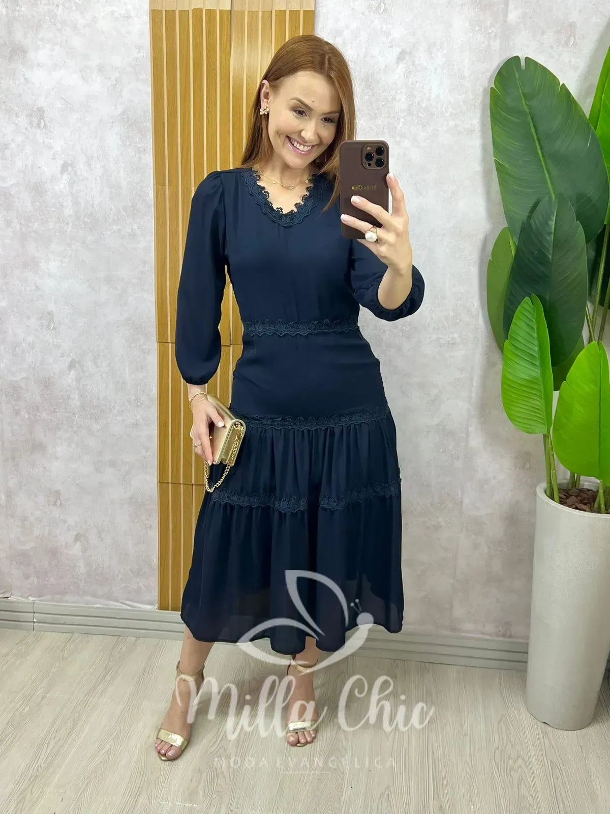 Vestido Fabiane Em Chiffon – Azul Marinho
