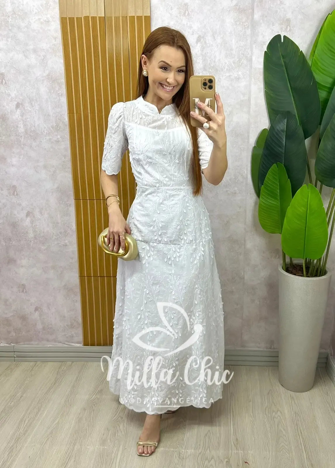 Vestido Longo Carolina em Lesie bordada – Branco